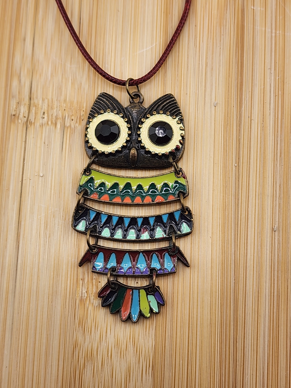18in Adjustable Handcrafted Multicolor Owl Pendant Necklace - Women Jewelry